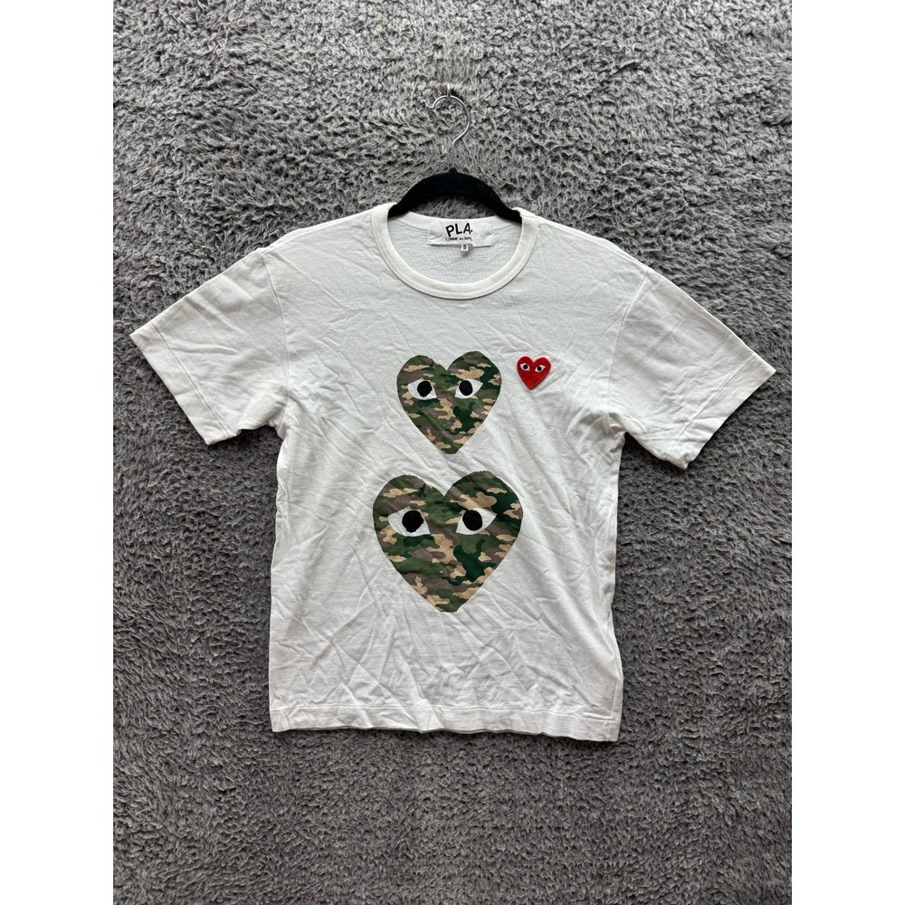 Comme des Garcons Play Camo Printed Small and Big Hearts T-Shirt White Size S